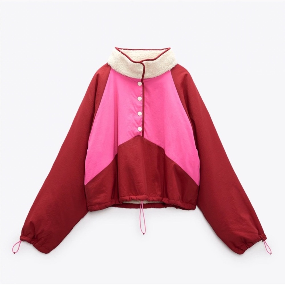 Zara Cropped Shearling Retro Colorblock Jacket M